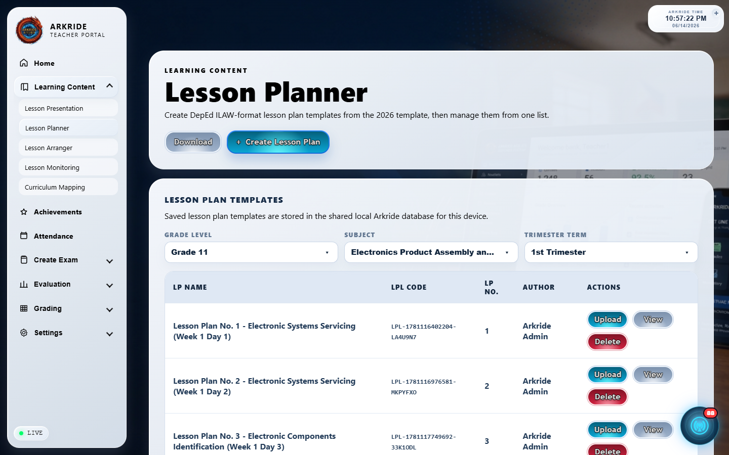 Lesson planner screenshot