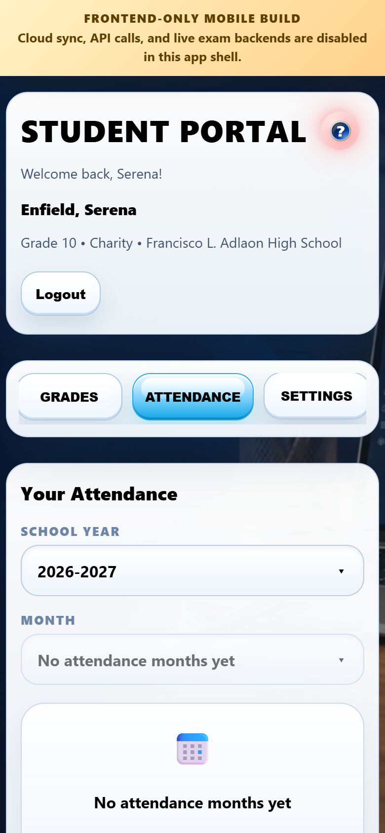 Student mobile attendance screenshot