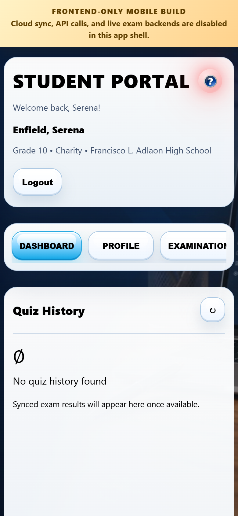 Student mobile dashboard screenshot